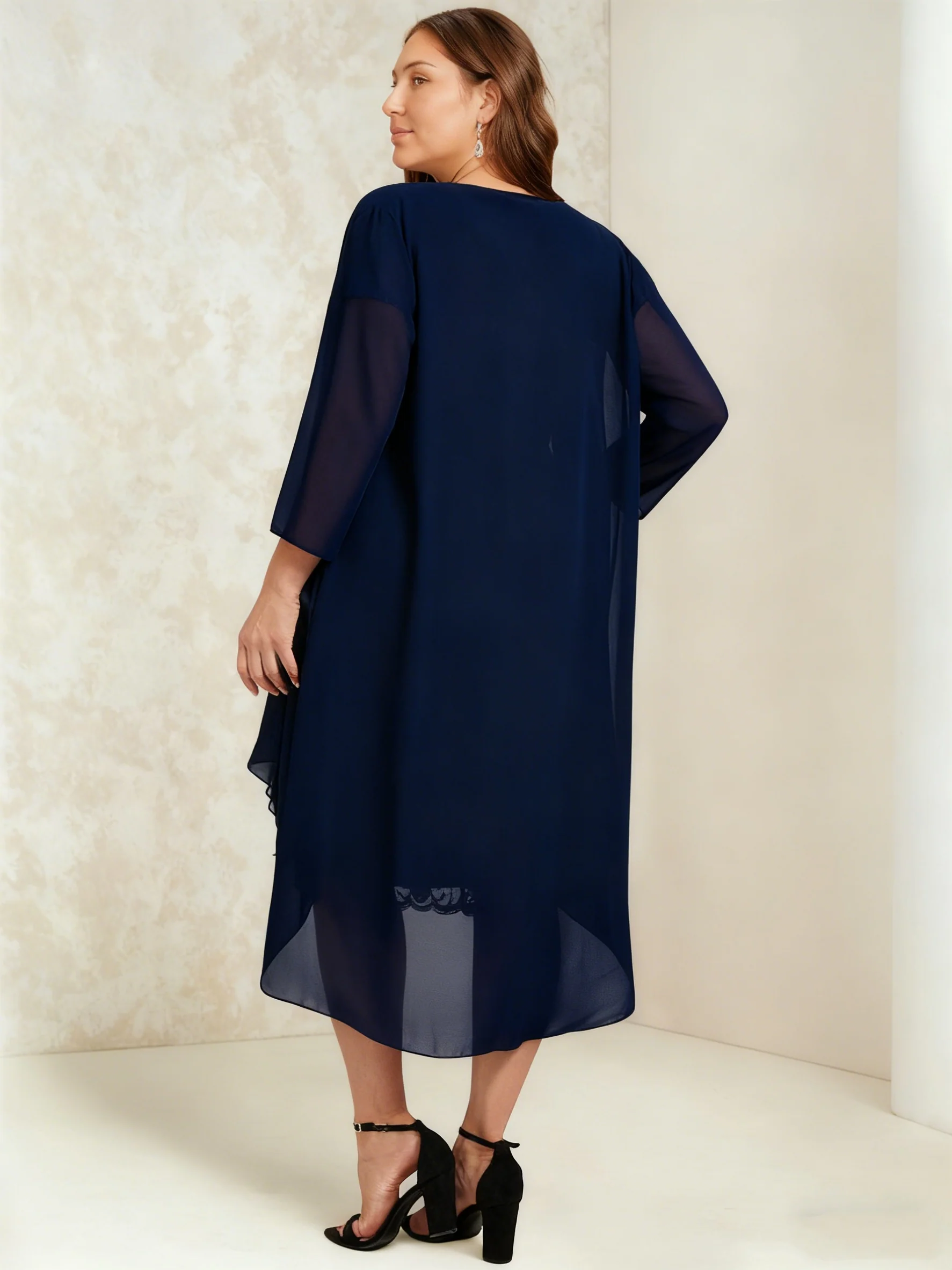 Sheath/Column Scoop Chiffon Plus Size Mother of the Bride Dresses with Wrap/Jacket Lace - Image 2
