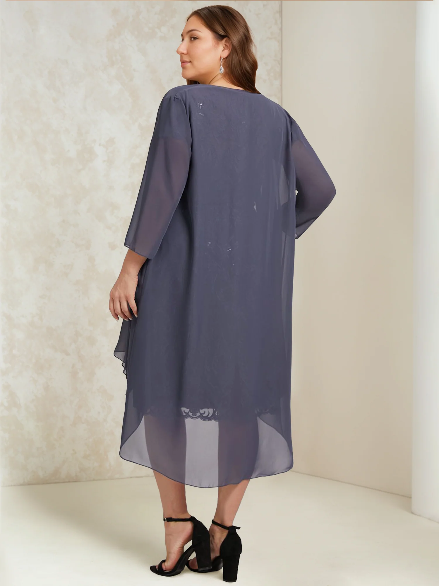 Sheath/Column Scoop Chiffon Plus Size Mother of the Bride Dresses with Wrap/Jacket Lace - Image 4