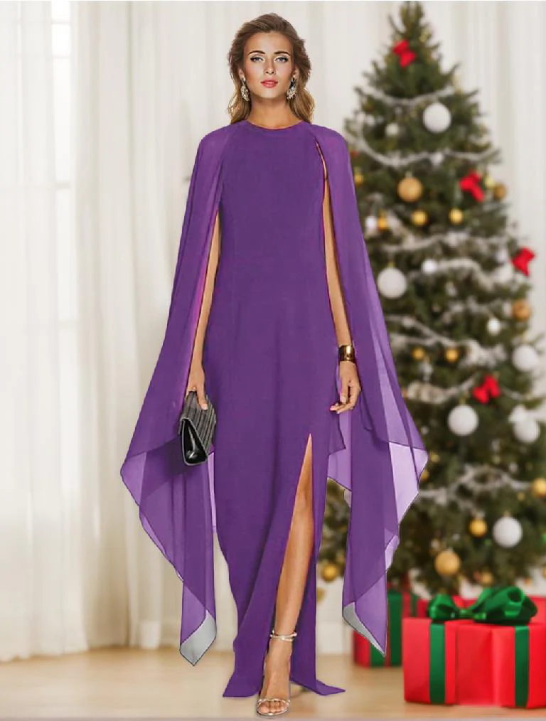 Sheath/Column Scoop Chiffon Wedding Guest Dresses with Split Side - Image 6