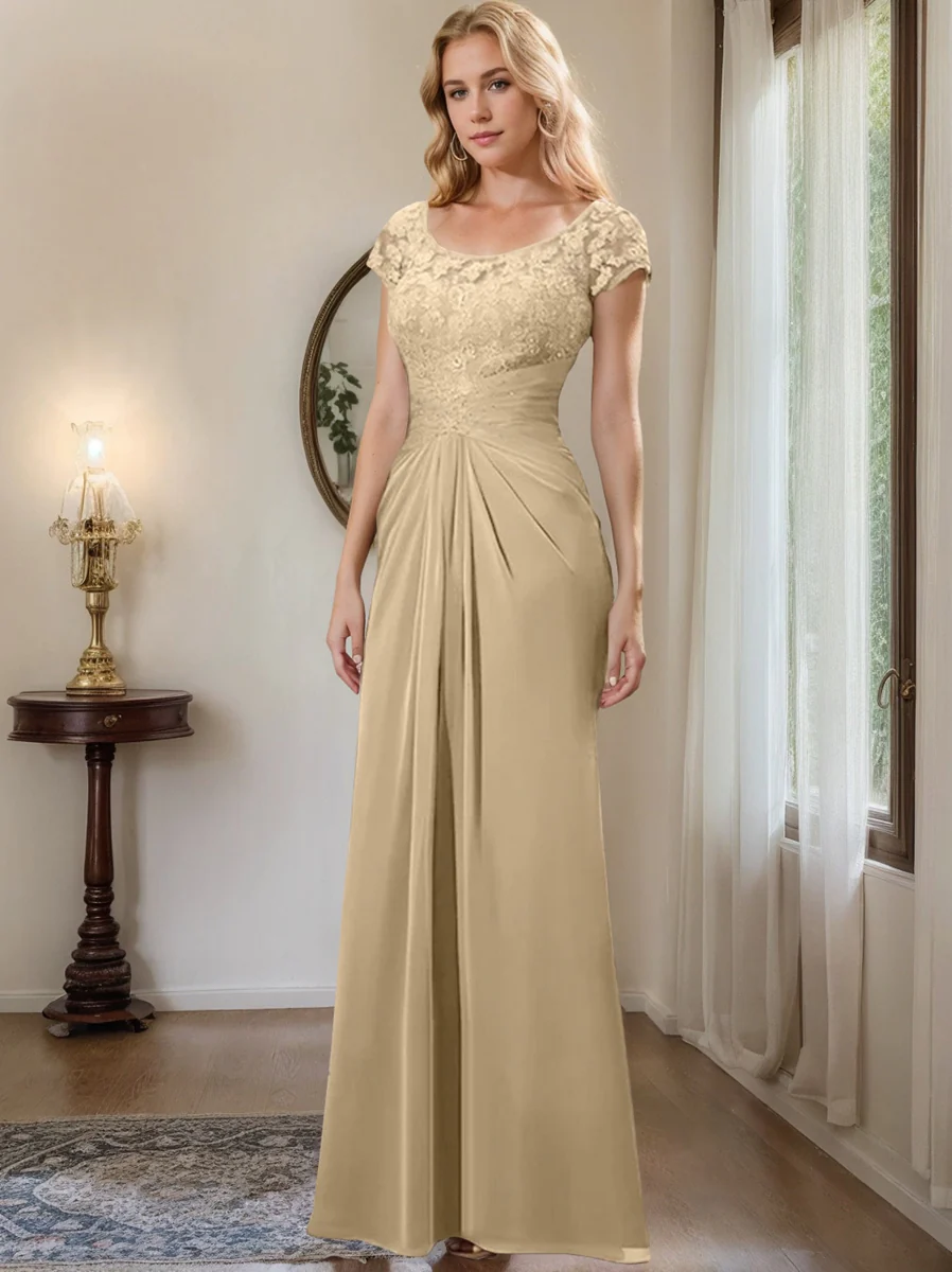 Sheath/Column Scoop Floor-Length Chiffon Mother of the Bride Dresses With Lace Ruffle - Image 12