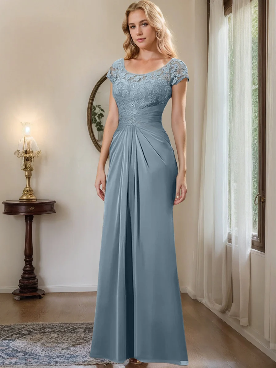 Sheath/Column Scoop Floor-Length Chiffon Mother of the Bride Dresses With Lace Ruffle - Image 16