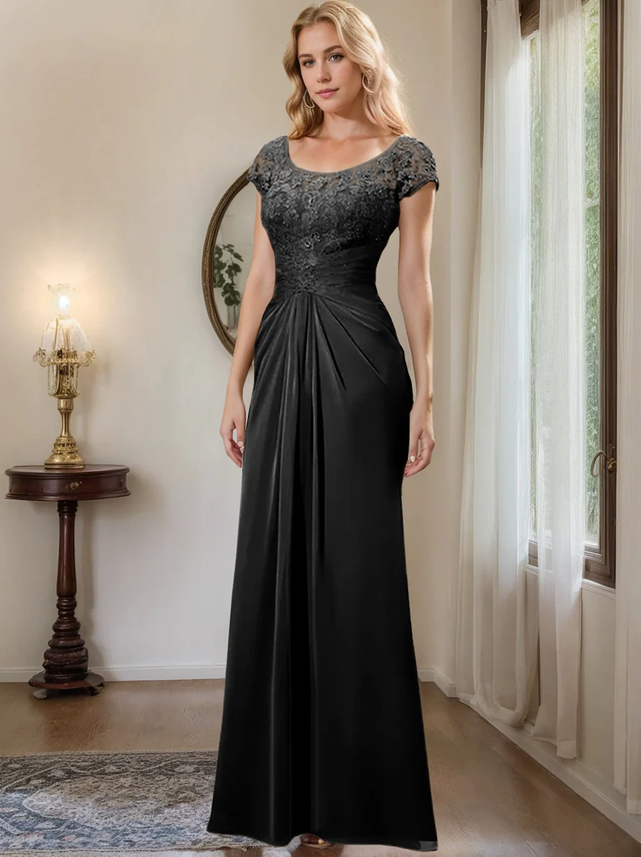 Sheath/Column Scoop Floor-Length Chiffon Mother of the Bride Dresses With Lace Ruffle - Image 6