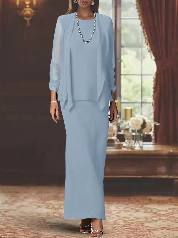 Sheath/Column Scoop Neck Long Sleeves Floor-Length Mother of the Bride Dresses with Jacket - Image 12