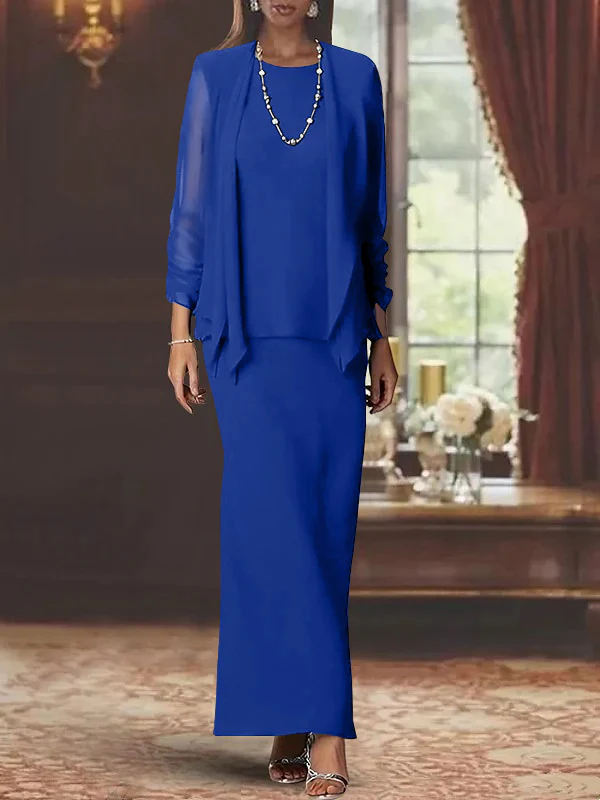 Sheath/Column Scoop Neck Long Sleeves Floor-Length Mother of the Bride Dresses with Jacket - Image 22