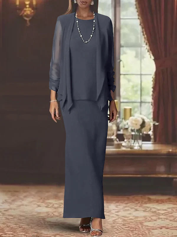 Sheath/Column Scoop Neck Long Sleeves Floor-Length Mother of the Bride Dresses with Jacket - Image 57