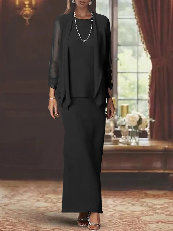 Sheath/Column Scoop Neck Long Sleeves Floor-Length Mother of the Bride Dresses with Jacket - Image 7