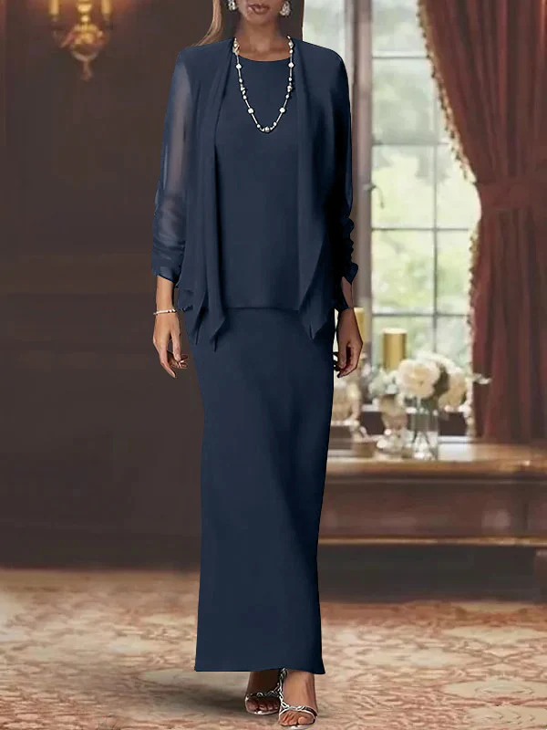 Sheath/Column Scoop Neck Long Sleeves Floor-Length Mother of the Bride Dresses with Jacket - Image 8