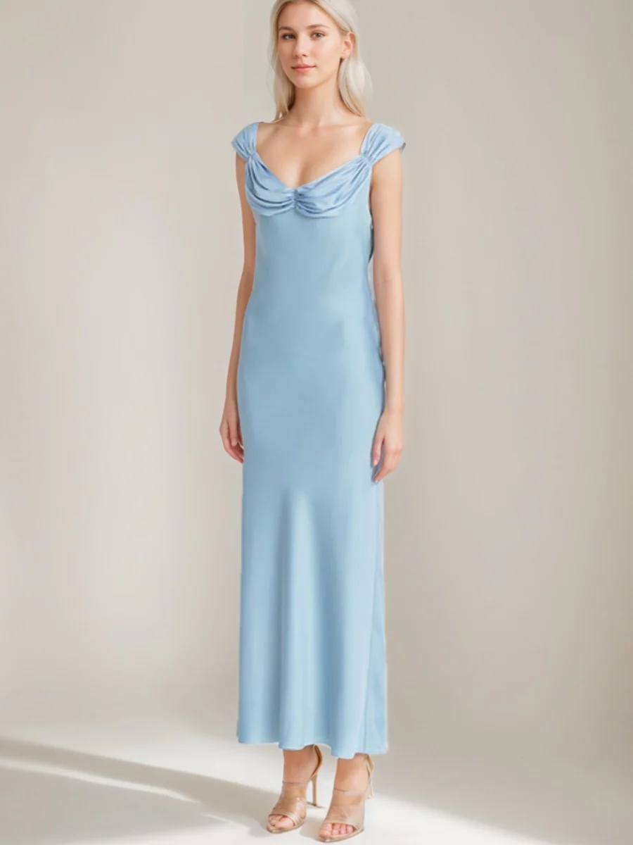 Sheath/Column Scoop Ruched Ankle-Length Vintage Prom Dresses with Lace-Up & Opened Back - Image 3