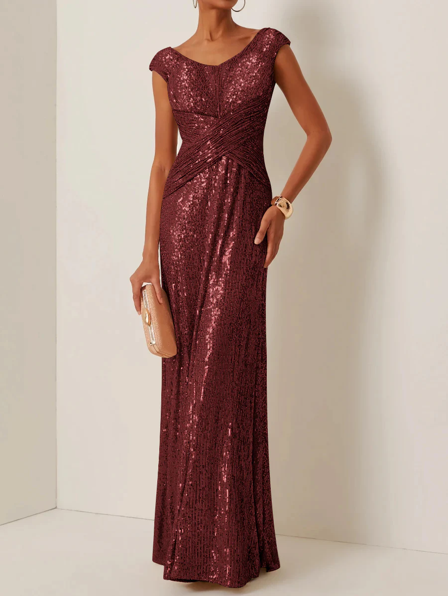 Sheath/Column Scoop Sequins Evening Dresses Sleeveless Floor-Length Party Dresses - Image 11