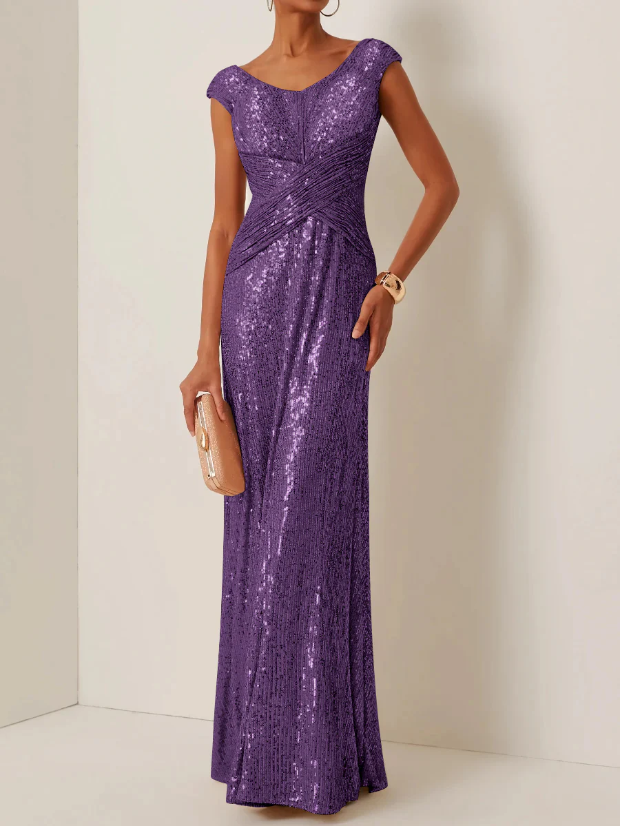 Sheath/Column Scoop Sequins Evening Dresses Sleeveless Floor-Length Party Dresses - Image 12