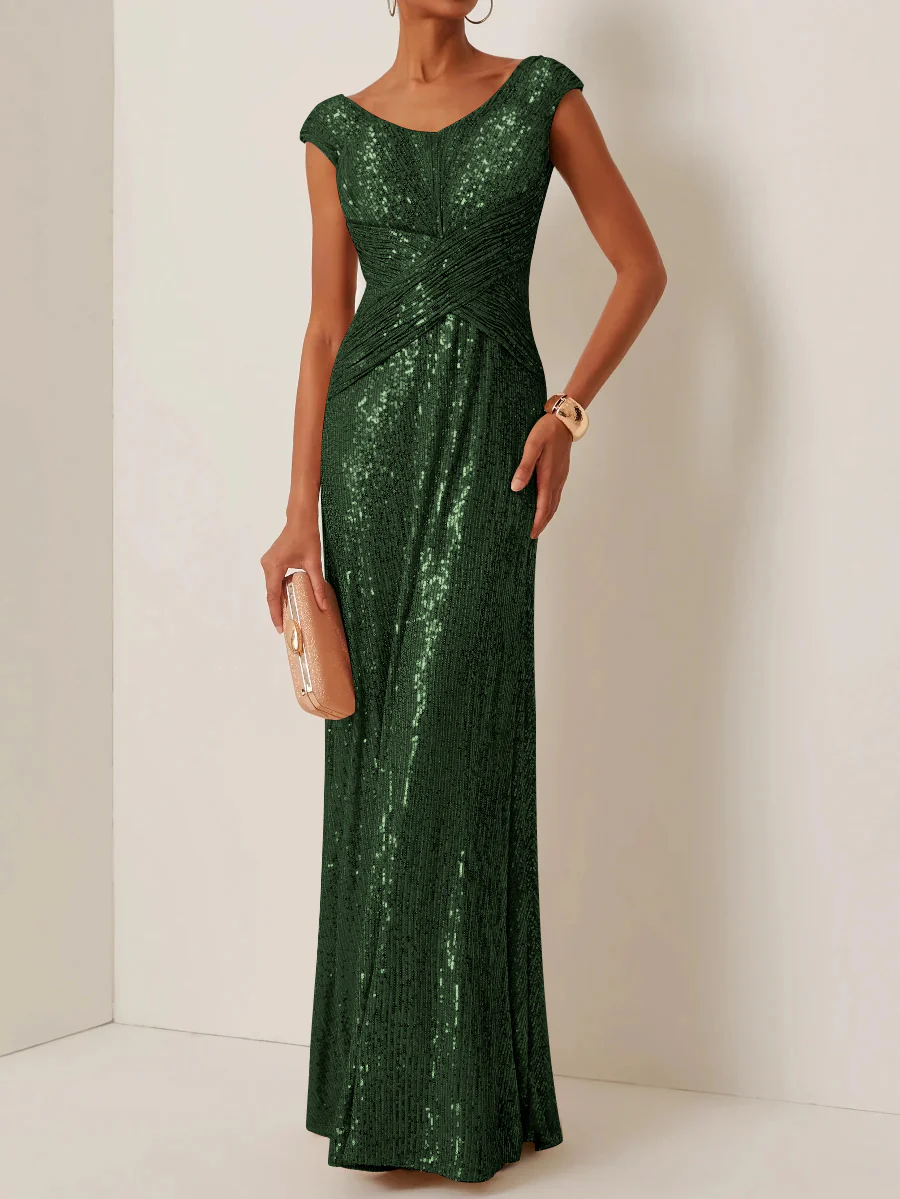 Sheath/Column Scoop Sequins Evening Dresses Sleeveless Floor-Length Party Dresses - Image 13
