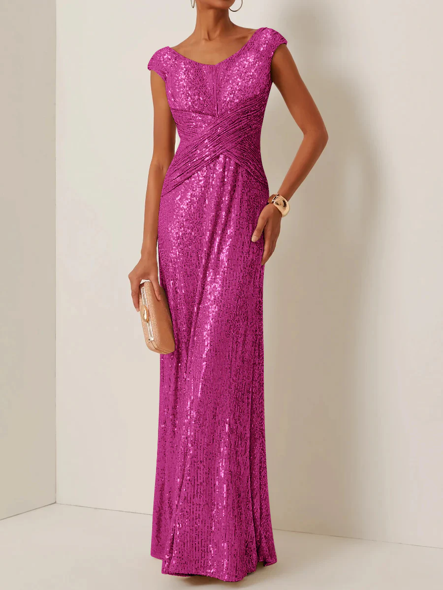 Sheath/Column Scoop Sequins Evening Dresses Sleeveless Floor-Length Party Dresses - Image 15