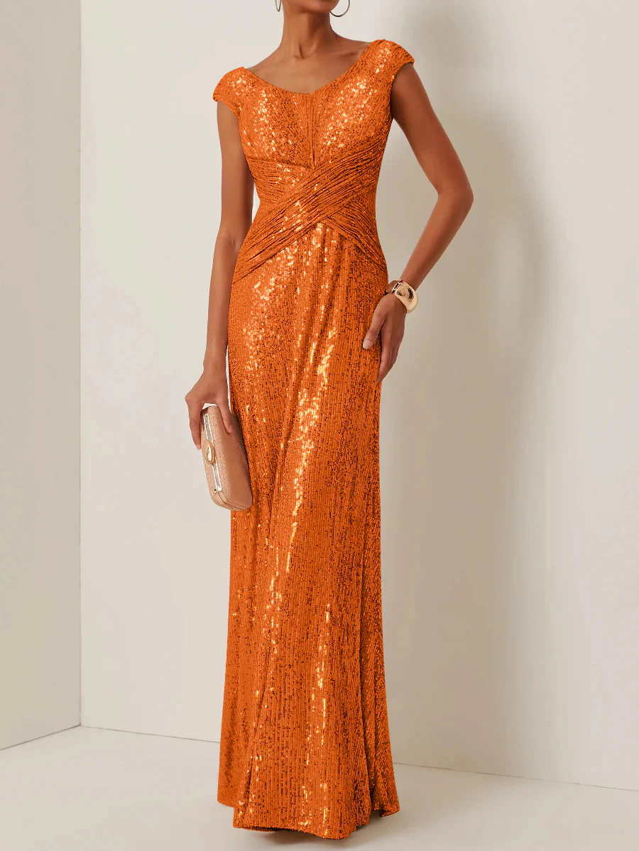 Sheath/Column Scoop Sequins Evening Dresses Sleeveless Floor-Length Party Dresses - Image 17