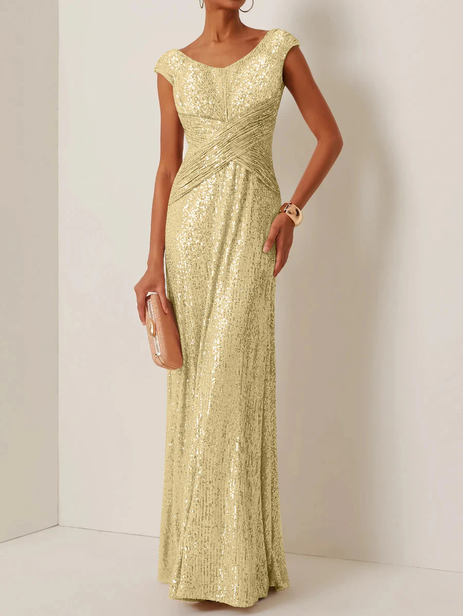 Sheath/Column Scoop Sequins Evening Dresses Sleeveless Floor-Length Party Dresses - Image 22
