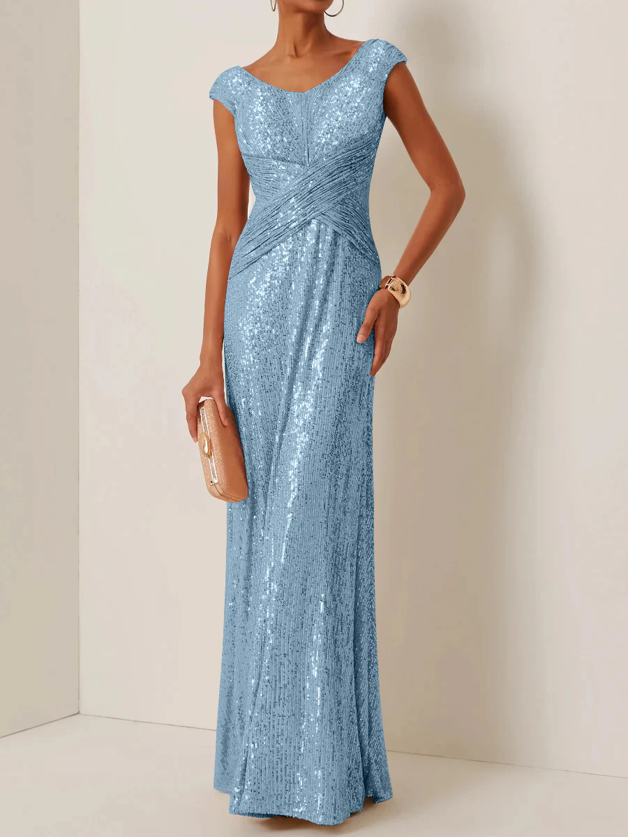 Sheath/Column Scoop Sequins Evening Dresses Sleeveless Floor-Length Party Dresses - Image 26