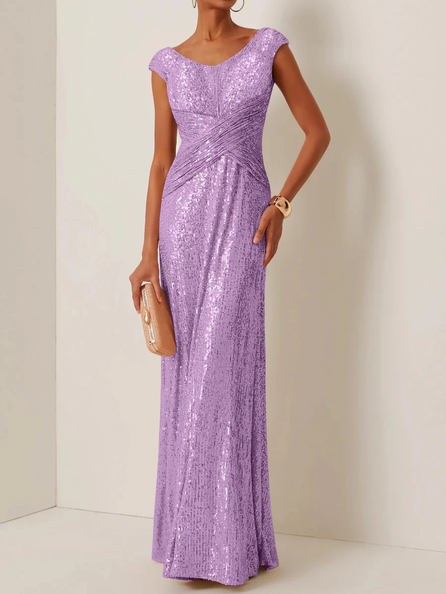 Sheath/Column Scoop Sequins Evening Dresses Sleeveless Floor-Length Party Dresses - Image 27