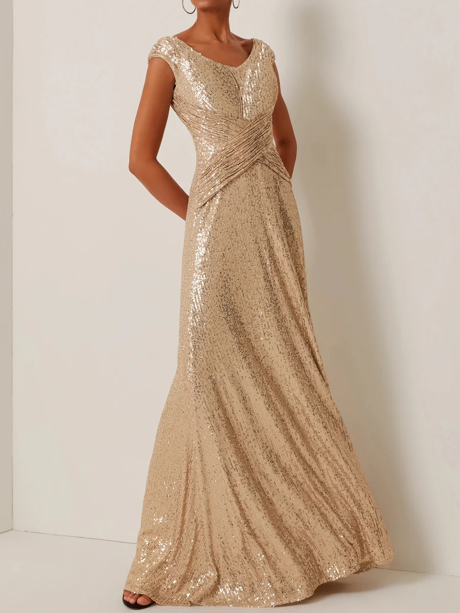 Sheath/Column Scoop Sequins Evening Dresses Sleeveless Floor-Length Party Dresses - Image 3