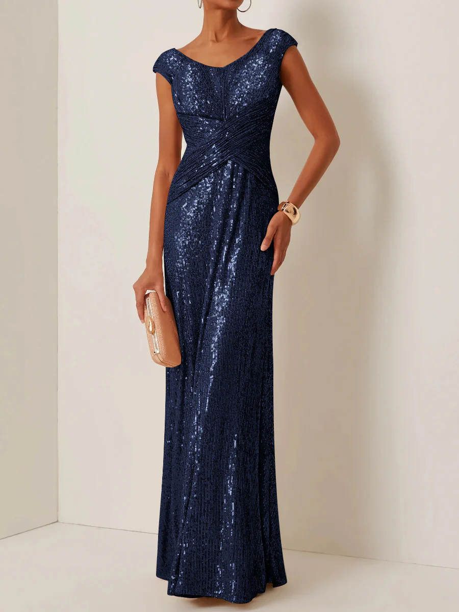 Sheath/Column Scoop Sequins Evening Dresses Sleeveless Floor-Length Party Dresses - Image 8