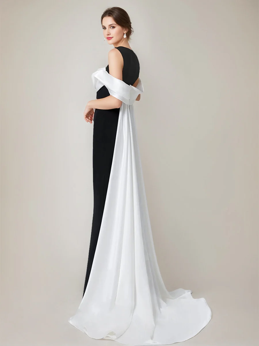 Sheath/Column Scoop Sleeveless Floor-Length Elegant Wedding Guest Dress with Watteau Train - Image 2