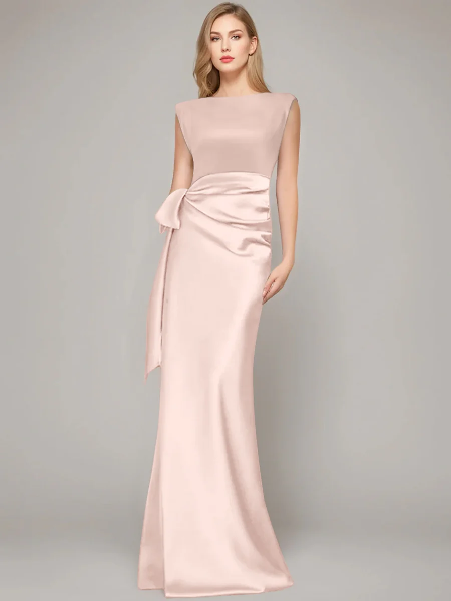 Sheath/Column Scoop Sleeveless Floor-Length Mother of the Bride Dresses with Bow & Shoulder Pad - Image 14