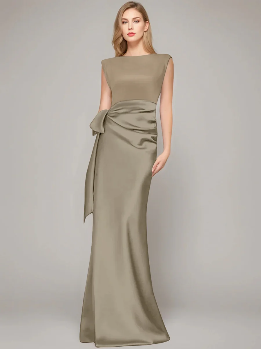 Sheath/Column Scoop Sleeveless Floor-Length Mother of the Bride Dresses with Bow & Shoulder Pad - Image 19