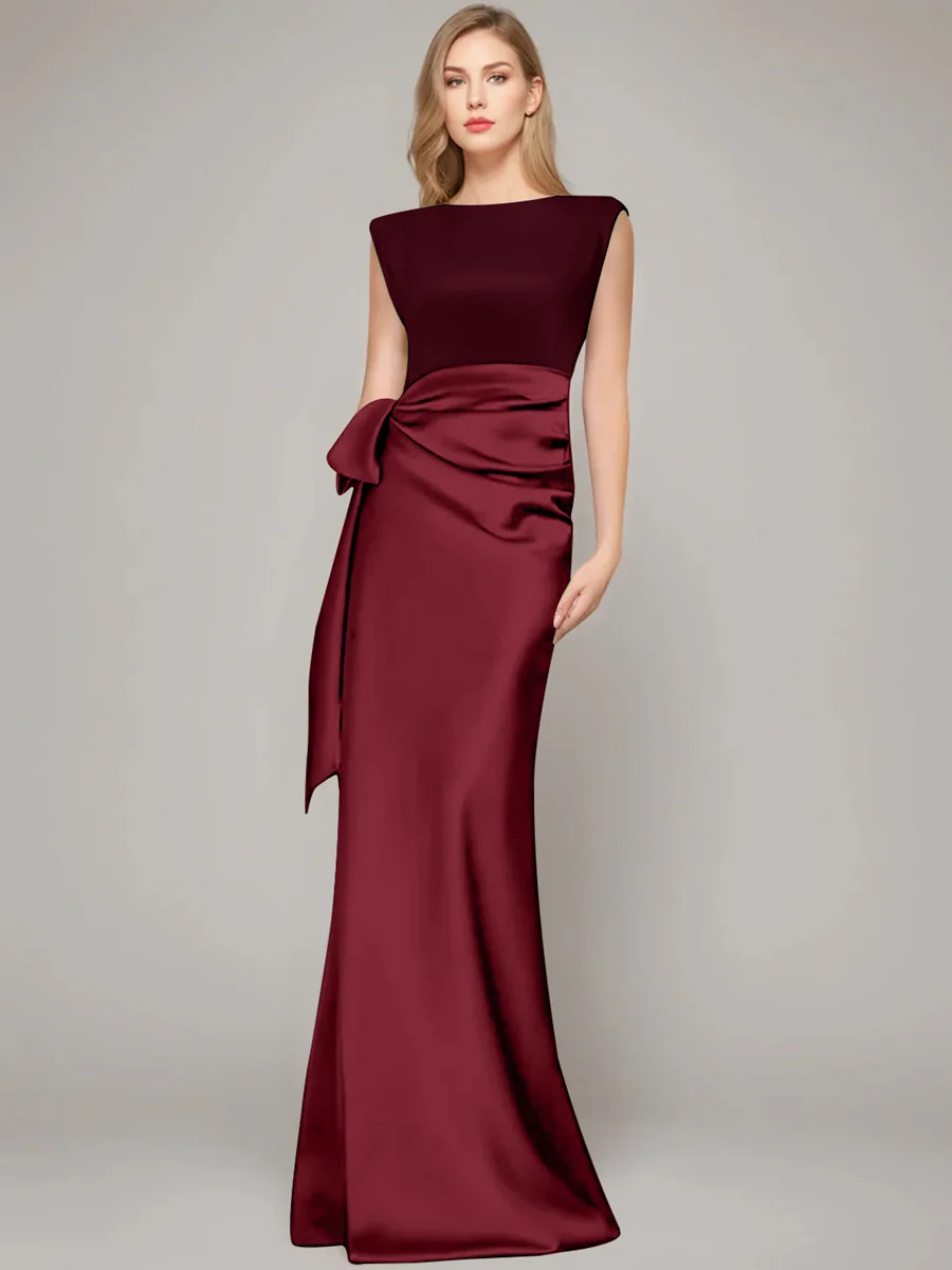 Sheath/Column Scoop Sleeveless Floor-Length Mother of the Bride Dresses with Bow & Shoulder Pad - Image 4
