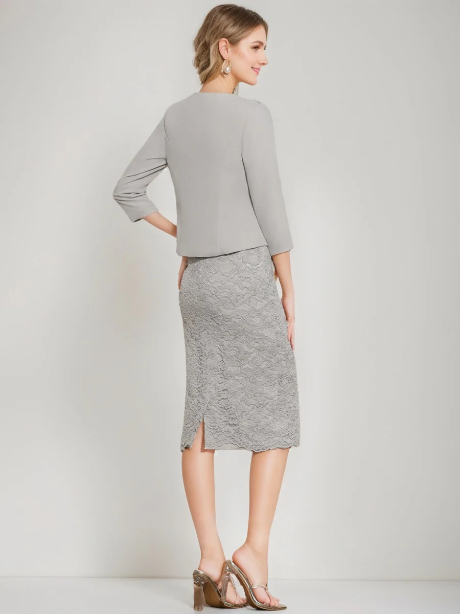 Sheath/Column Scoop Tea-Length Mother of the Bride Dresses with Jacket & Crystals - Image 2