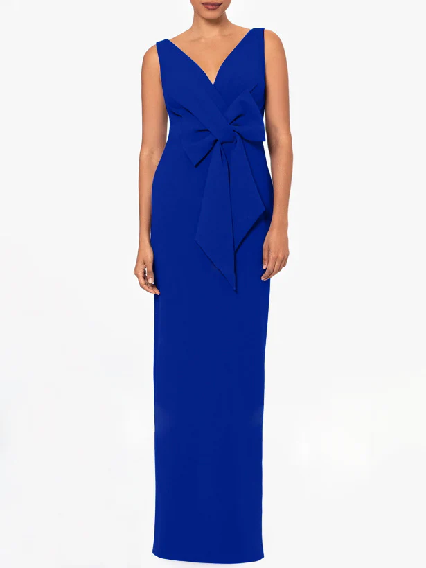Sheath/Column Sleeveless V-neck Floor-Length Wedding Guest Dresses - Image 3