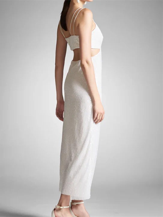 Sheath/Column Sequins Cocktail Party Dresses Spaghetti Straps Ankle-Length - Image 3