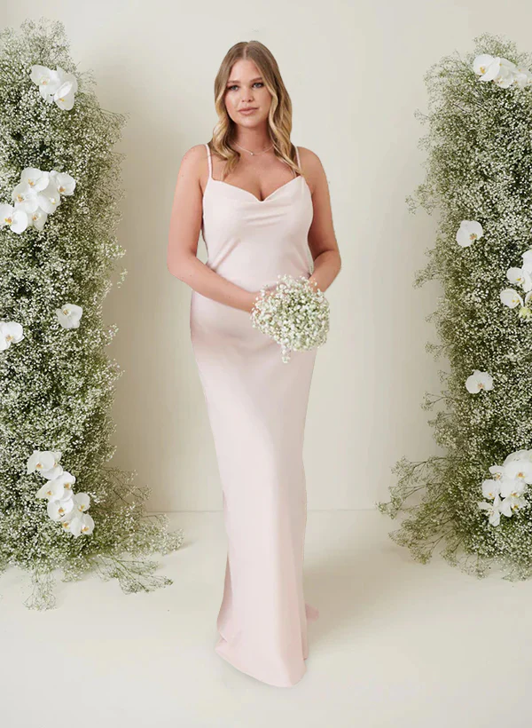 Sheath/Column Spaghetti Straps Floor-length Long Bridesmaid Dresses - Image 5