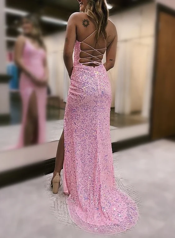 Sheath/Column Spaghetti Straps Floor-length Prom Dresses - Image 2