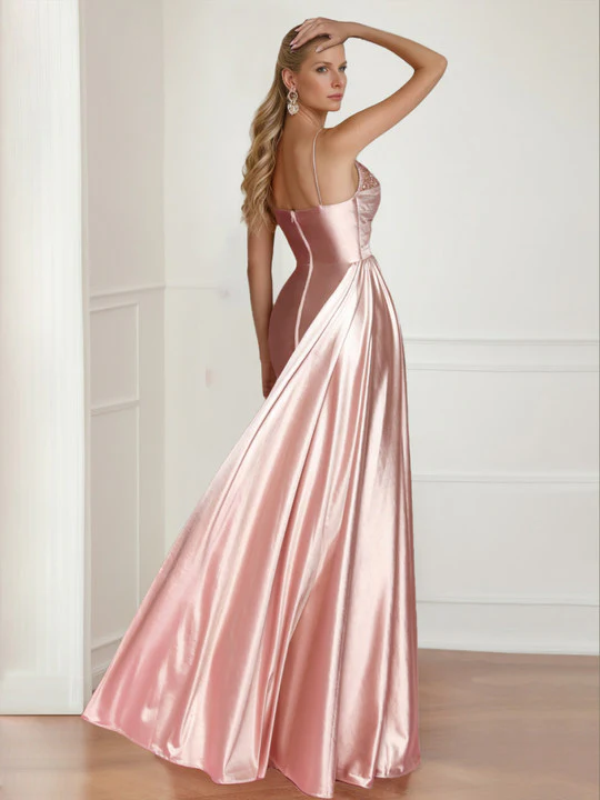 Sheath/Column Spaghetti Straps Sleeveless Floor-Length Mother of the Bride Dresses with Split Side - Image 2