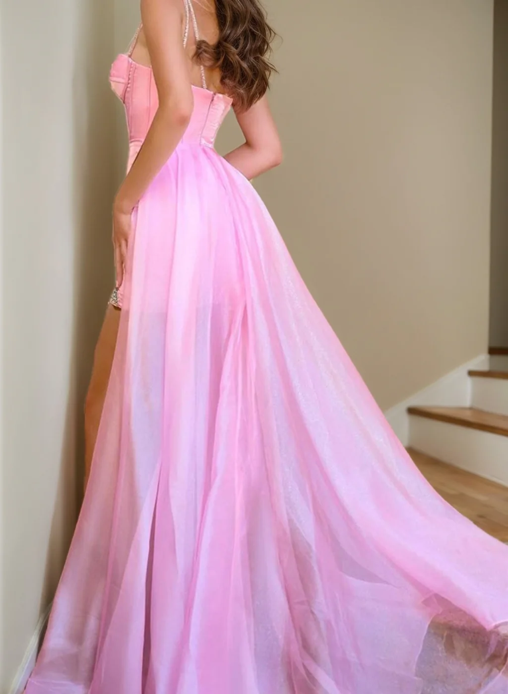 Sheath/Column Spaghetti Straps Sleeveless Short/Mini Homecoming Dresses with Rhinestones & Watteau Train - Image 2
