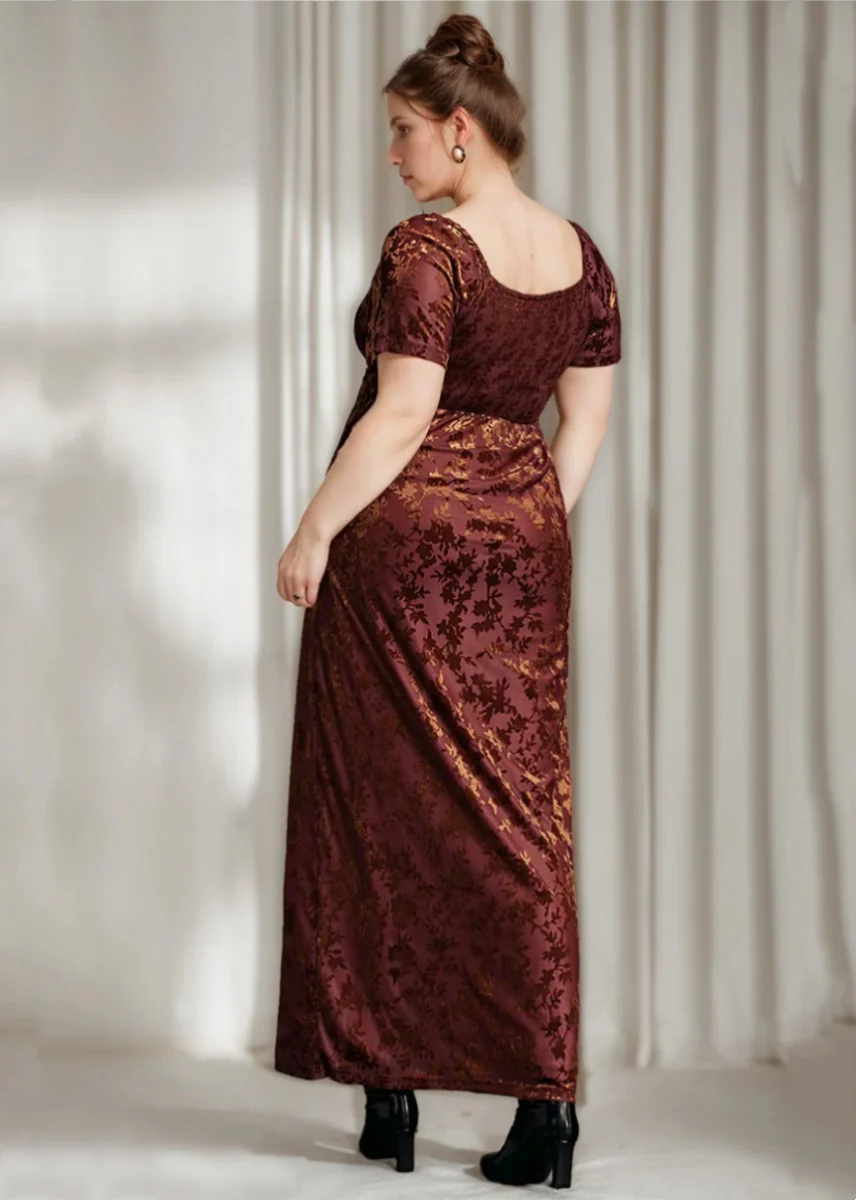 Sheath/Column Square Collar Velvet Plus Size Mother of the Bride Dresses Ruffles Short Sleeves Ankle-Length - Image 2