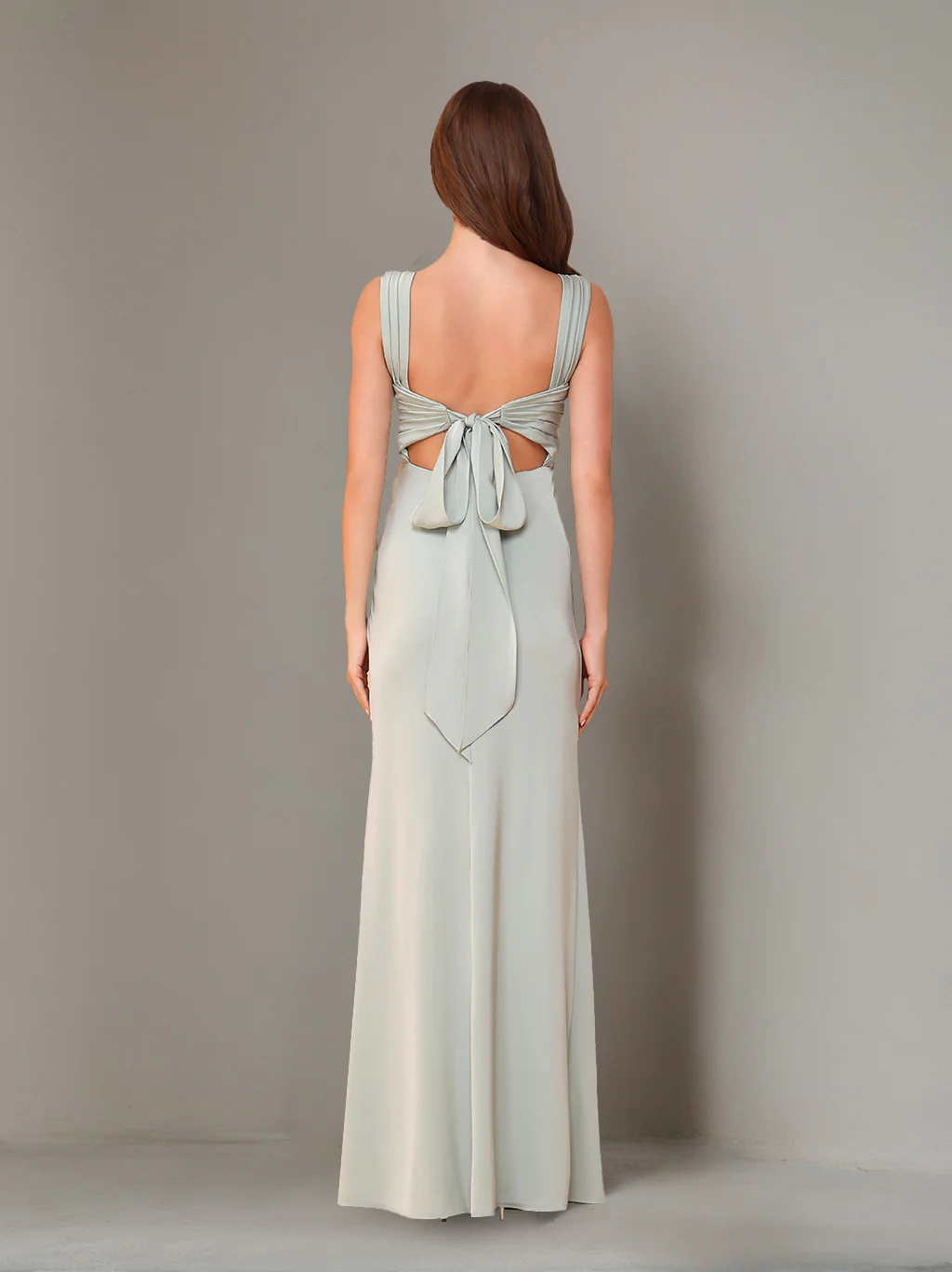 Sheath/Column Square Neck Sleeveless Floor-Length Bridesmaid Dresses with Ruffles & Split Side - Image 2