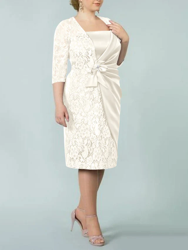 Sheath/Column Square Neck Tea-Length Mother of the Bride Dresses - Image 29