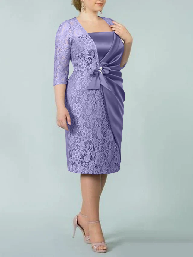 Sheath/Column Square Neck Tea-Length Mother of the Bride Dresses - Image 31