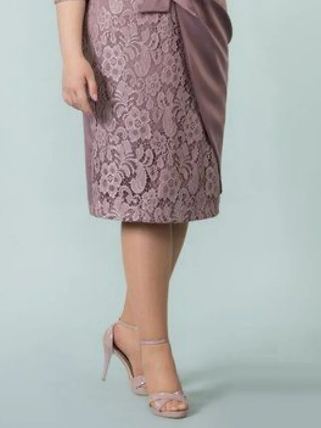 Sheath/Column Square Neck Tea-Length Mother of the Bride Dresses - Image 4