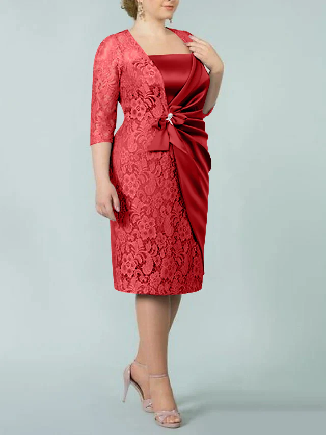 Sheath/Column Square Neck Tea-Length Mother of the Bride Dresses - Image 57