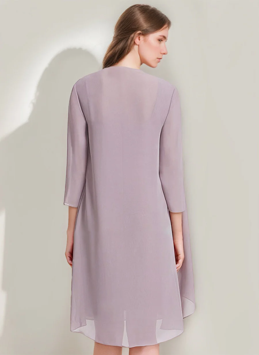 Sheath/Column Square Neckline 3/4 Sleeves Knee-Length Ruched Mother Of the Bride Dresses with Jacket & Ruffles & Pleats & Beads - Image 2