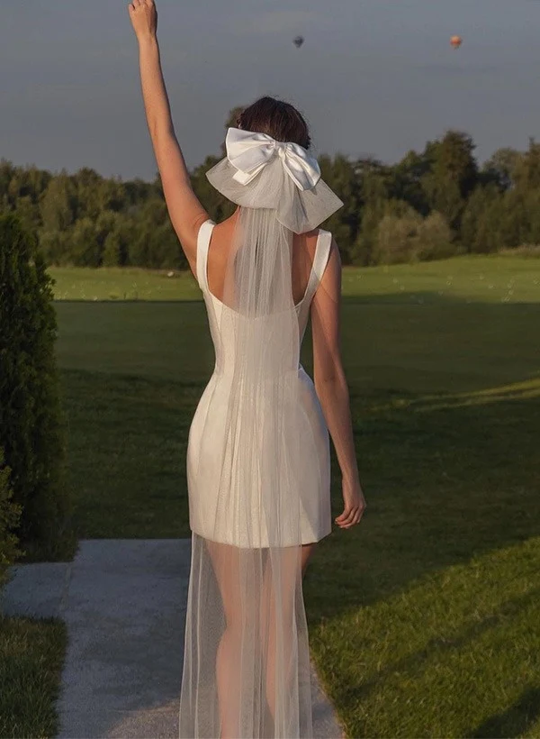 Sheath/Column Square Neckline Sleeveless Short/Mini Wedding Dresses with Zipper - Image 2