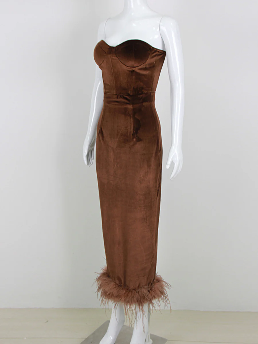 Sheath/Column Strapless Ankle-Length Elegant Evening Dresses with Feather - Image 8