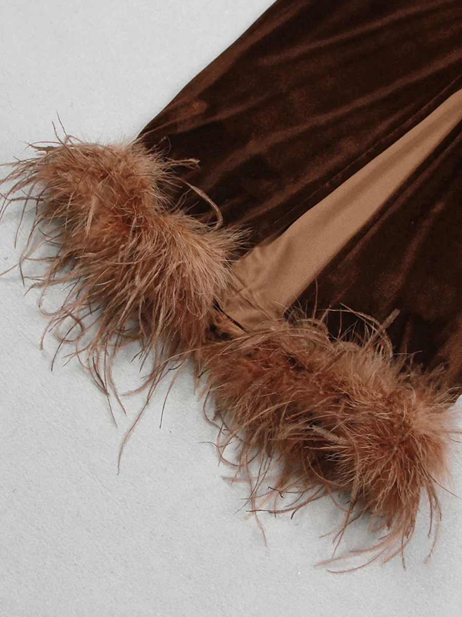 Sheath/Column Strapless Ankle-Length Elegant Evening Dresses with Feather - Image 9