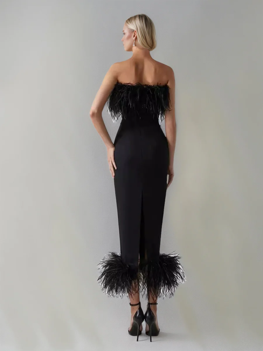 Sheath/Column Strapless Ankle-Length Evening Dresses with Feathers & Back Split - Image 2