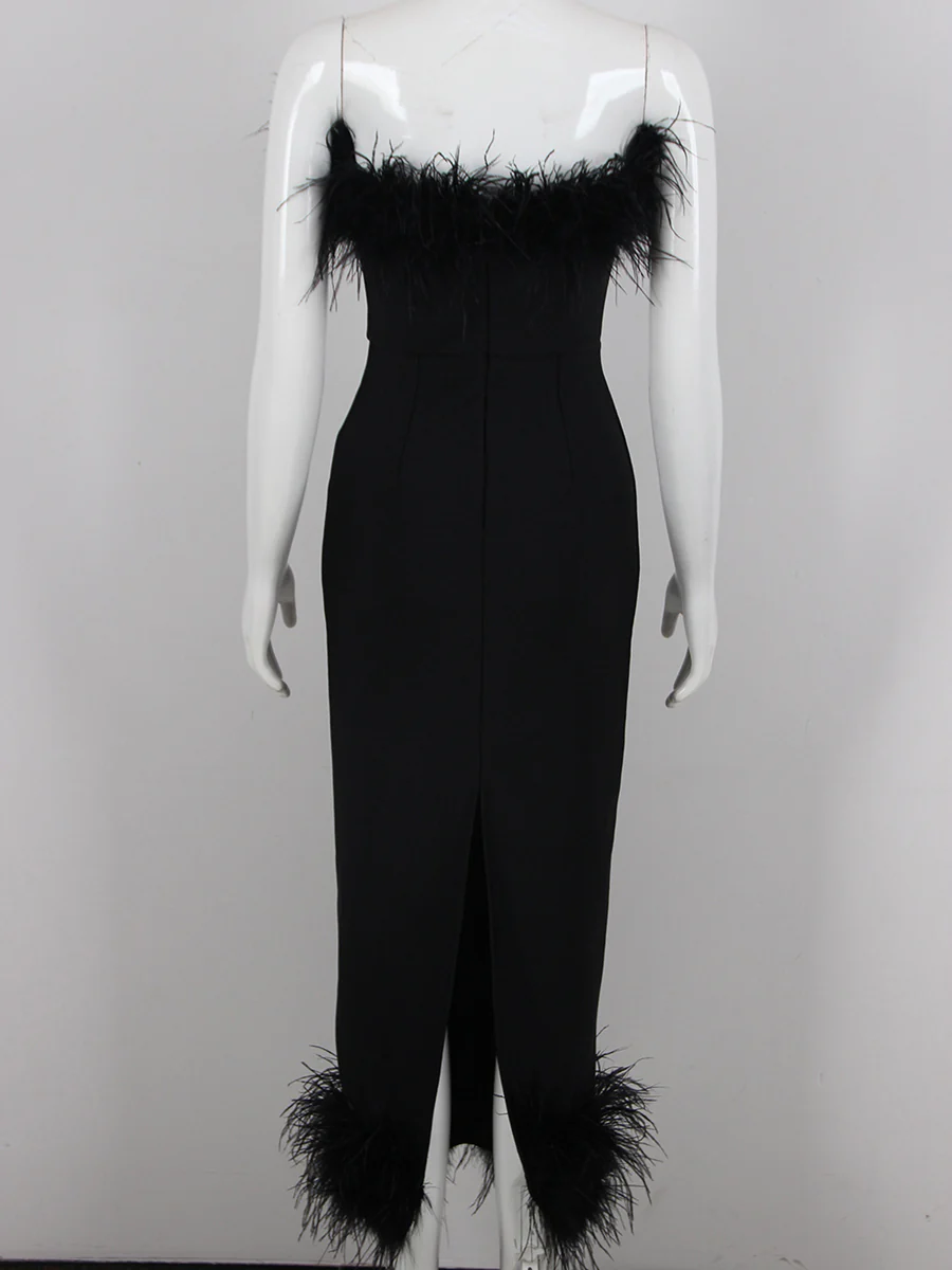Sheath/Column Strapless Ankle-Length Evening Dresses with Feathers & Back Split - Image 5