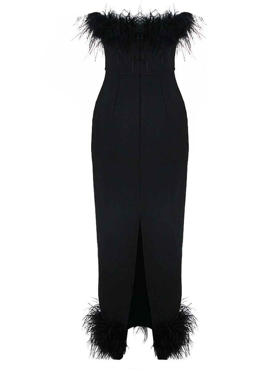 Sheath/Column Strapless Ankle-Length Evening Dresses with Feathers & Back Split - Image 7