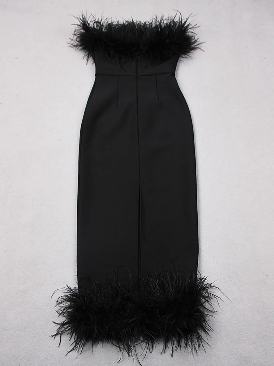 Sheath/Column Strapless Ankle-Length Evening Dresses with Feathers & Back Split - Image 8
