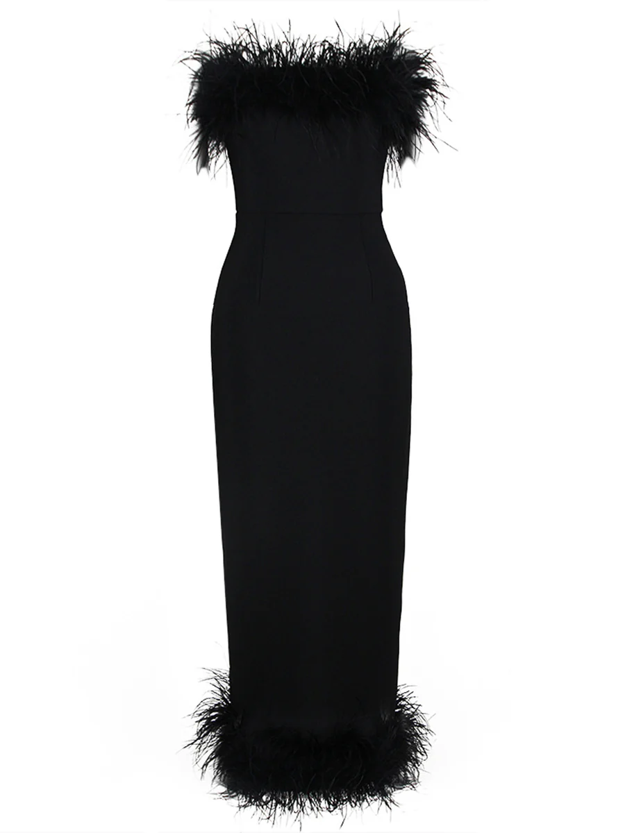 Sheath/Column Strapless Ankle-Length Evening Dresses with Feathers & Back Split - Image 9