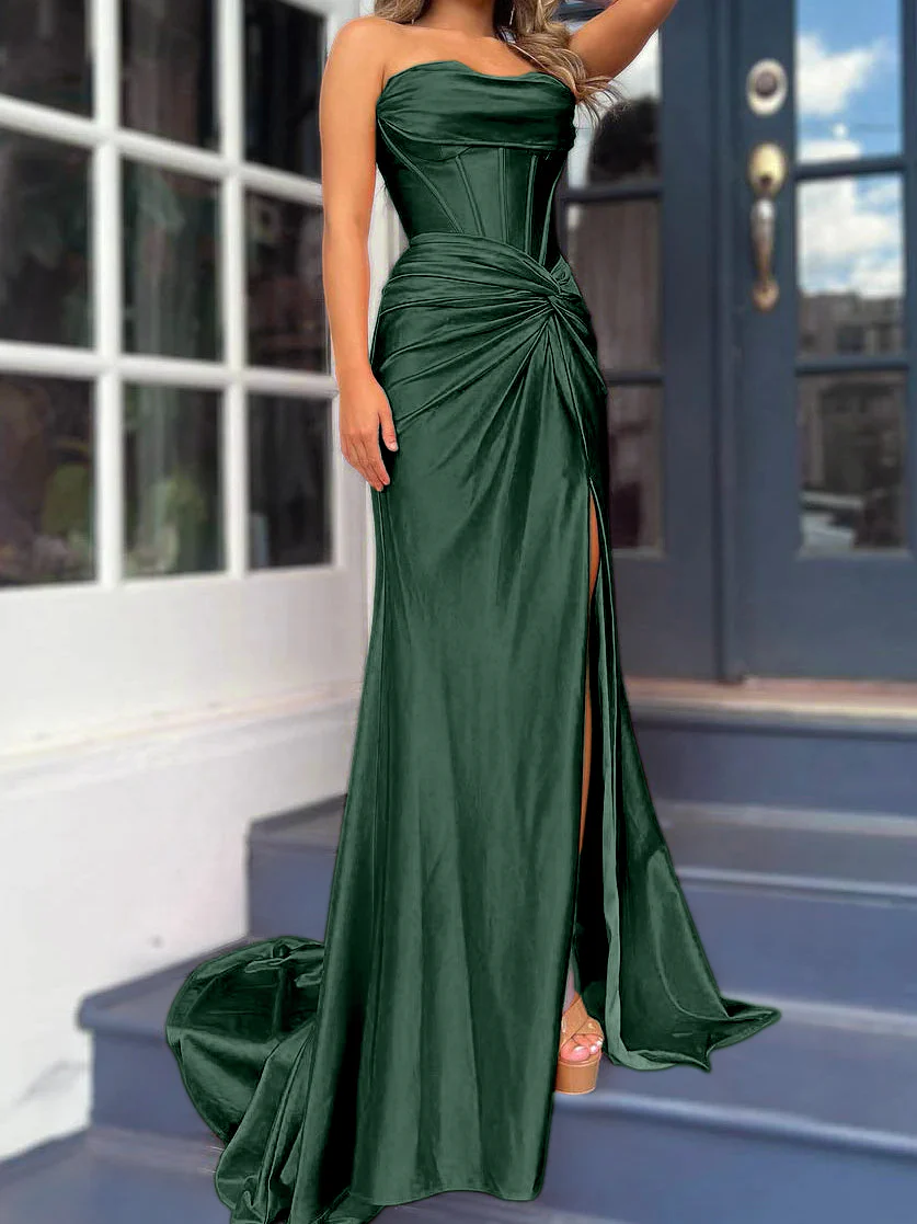 Sheath/Column Strapless Evening Dresses Sleeveless Floor-length With Split Side - Image 14