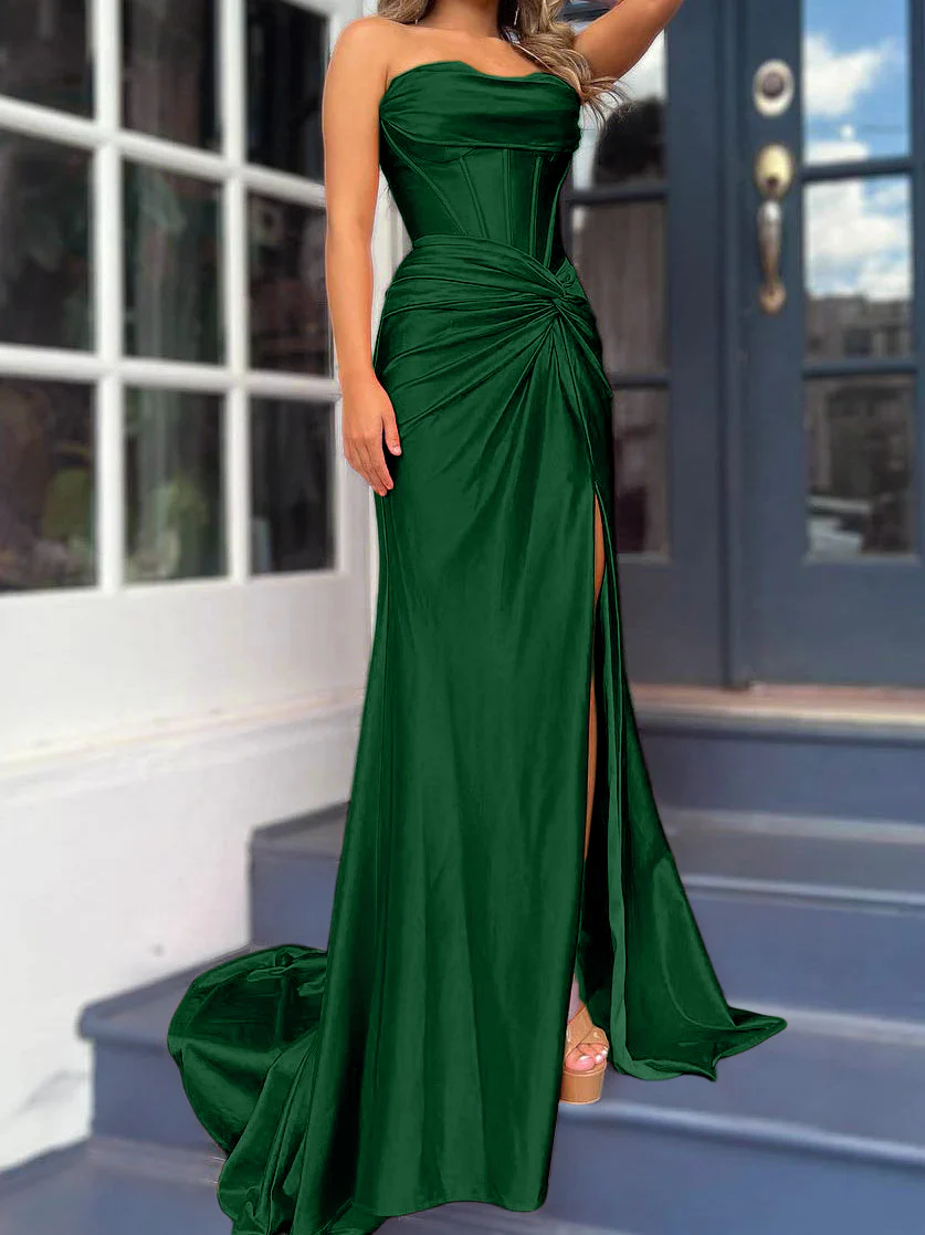 Sheath/Column Strapless Evening Dresses Sleeveless Floor-length With Split Side - Image 17